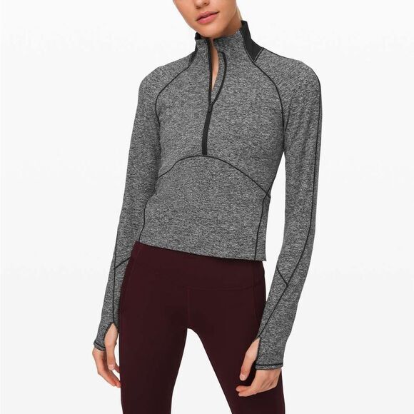 Lululemon Always Alert Half Zip Pullover | Rulu Fleece Cropped Gray Black Size 6 - Picture 1 of 14